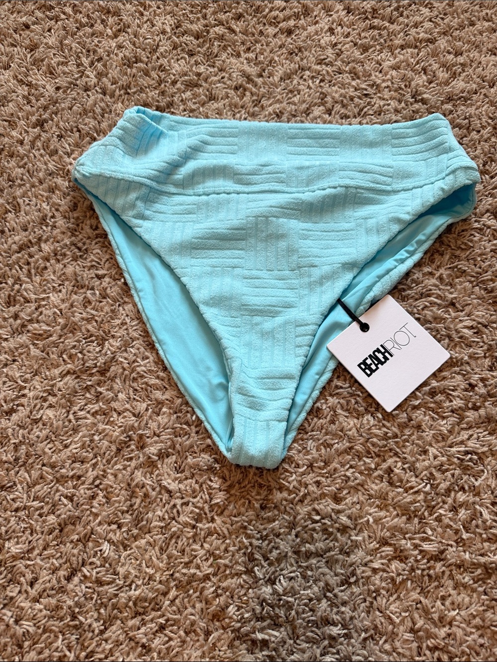 Beach Riot Light Blue Textured High-Rise Bikini Bottom